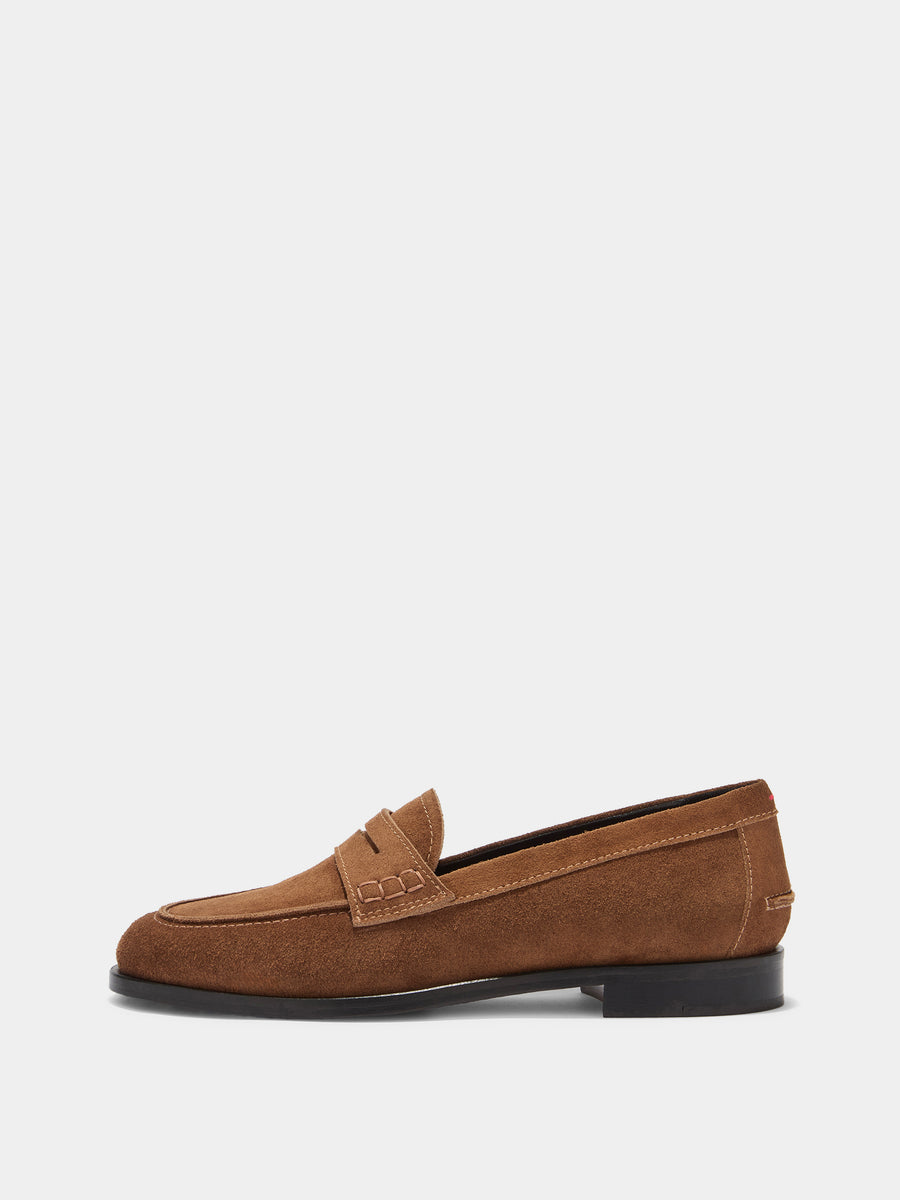 Aeyde | Oscar Leather Flats for Women | Tobacco Suede | Round Toe | Low Heel | Side View
