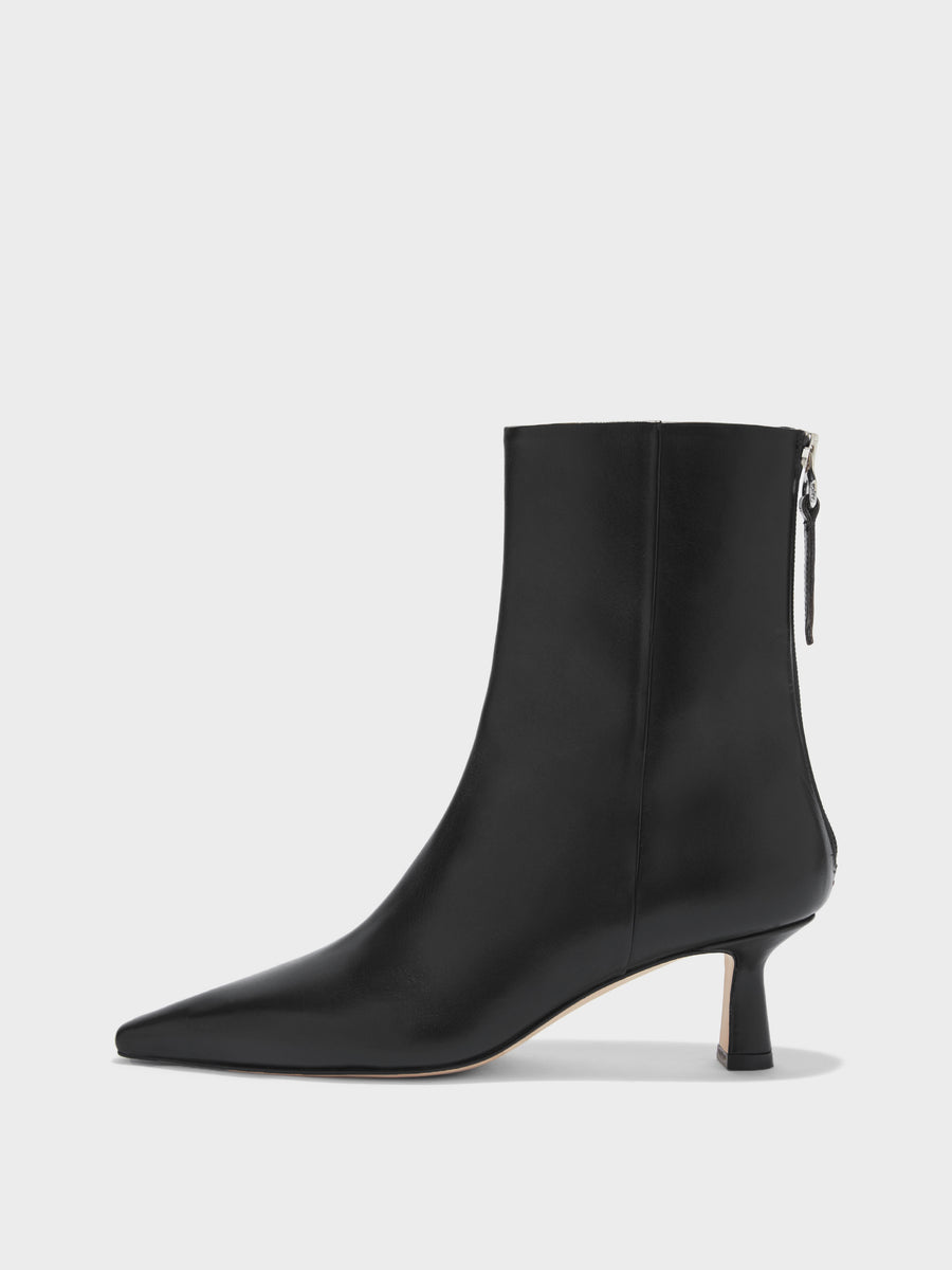 Aeyde | Rowan Leather Ankle Boots for Women | Black Calf | Pointed Toe | Mid Heel | Side View