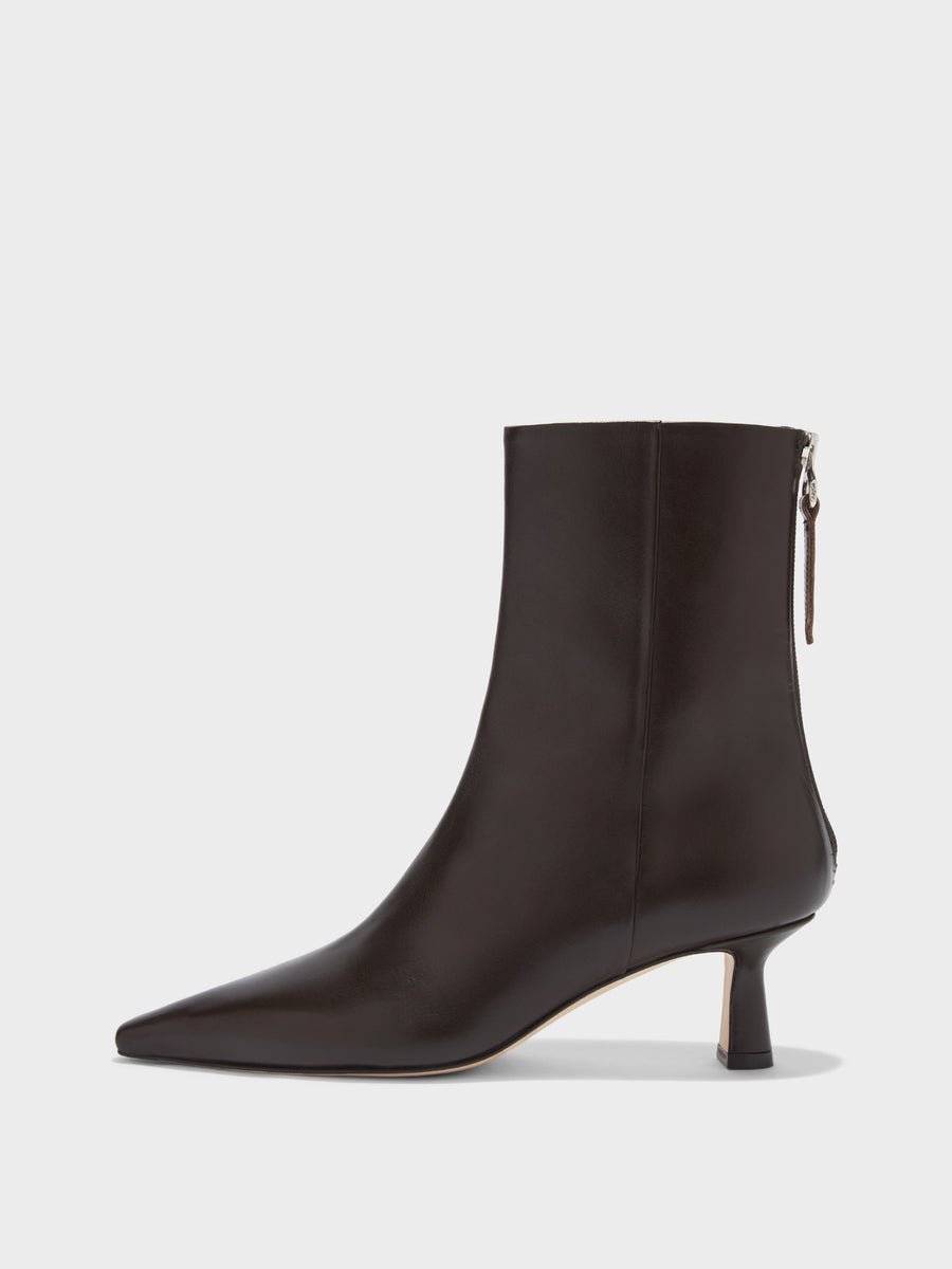 Aeyde | Rowan Leather Ankle Boots for Women | Moka Calf | Pointed Toe | Mid Heel | Side View