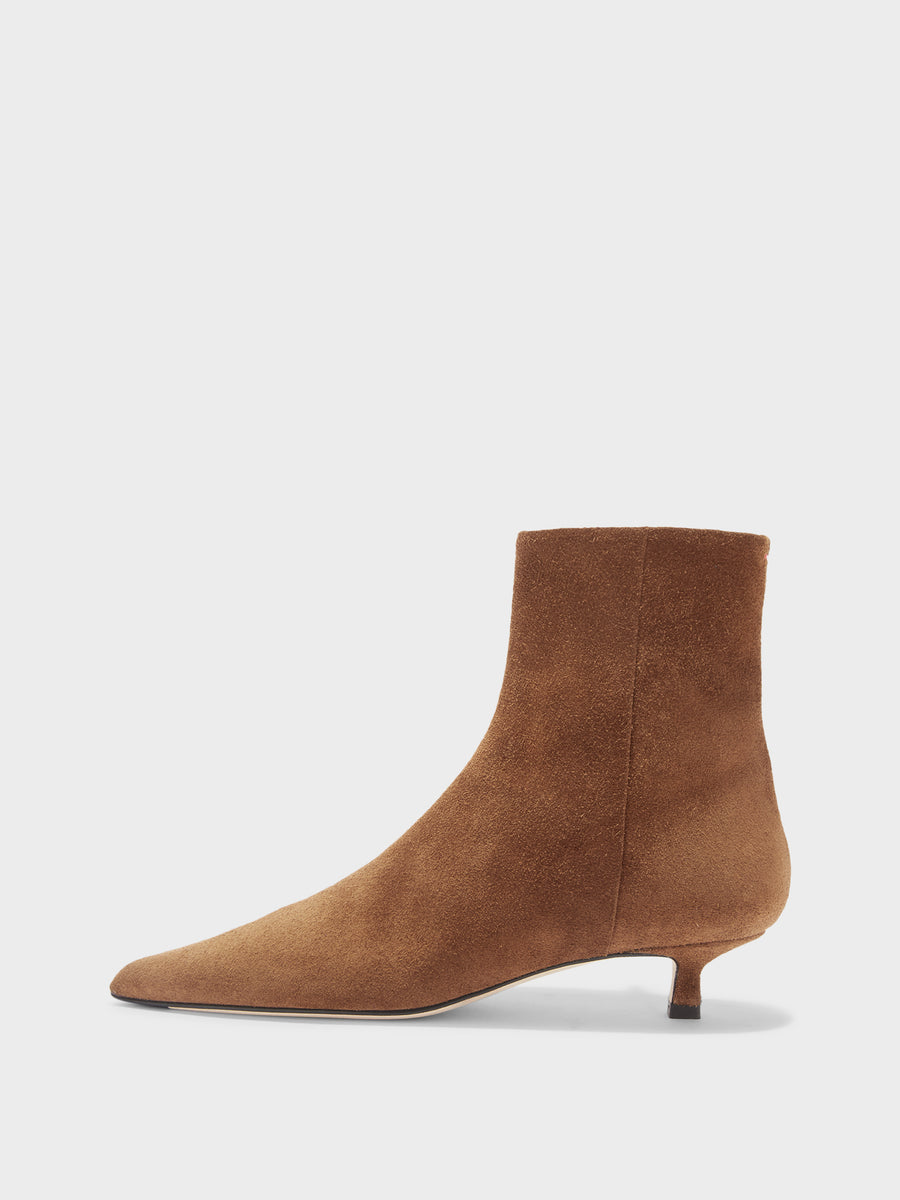 Aeyde | Sofie Leather Ankle Boots for Women | Tobacco Suede | Pointed Toe | Low Heel | Side View