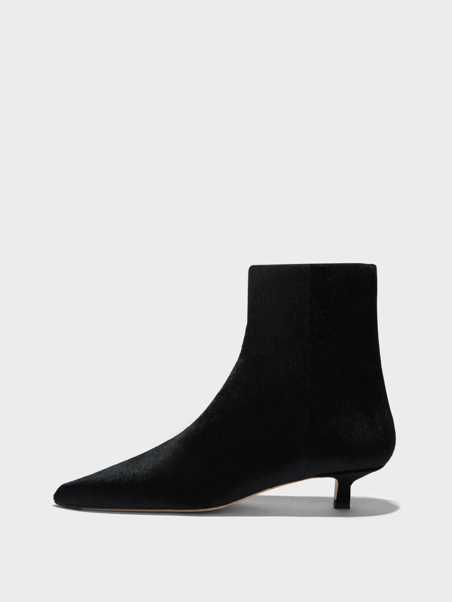 Aeyde | Sofie Pony Hair Leather Ankle Boots for Women | Black Pony Hair | Pointed Toe | Low Heel | Side View