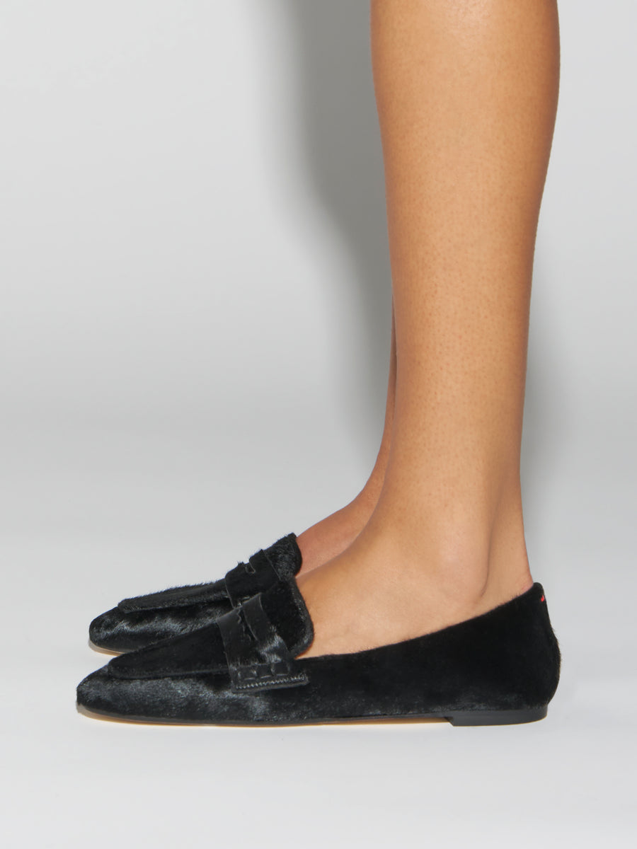 Aeyde | Alfie Leather Flats for Women | Black Ponyhair | Square Toe | Flat Heel | How to Style