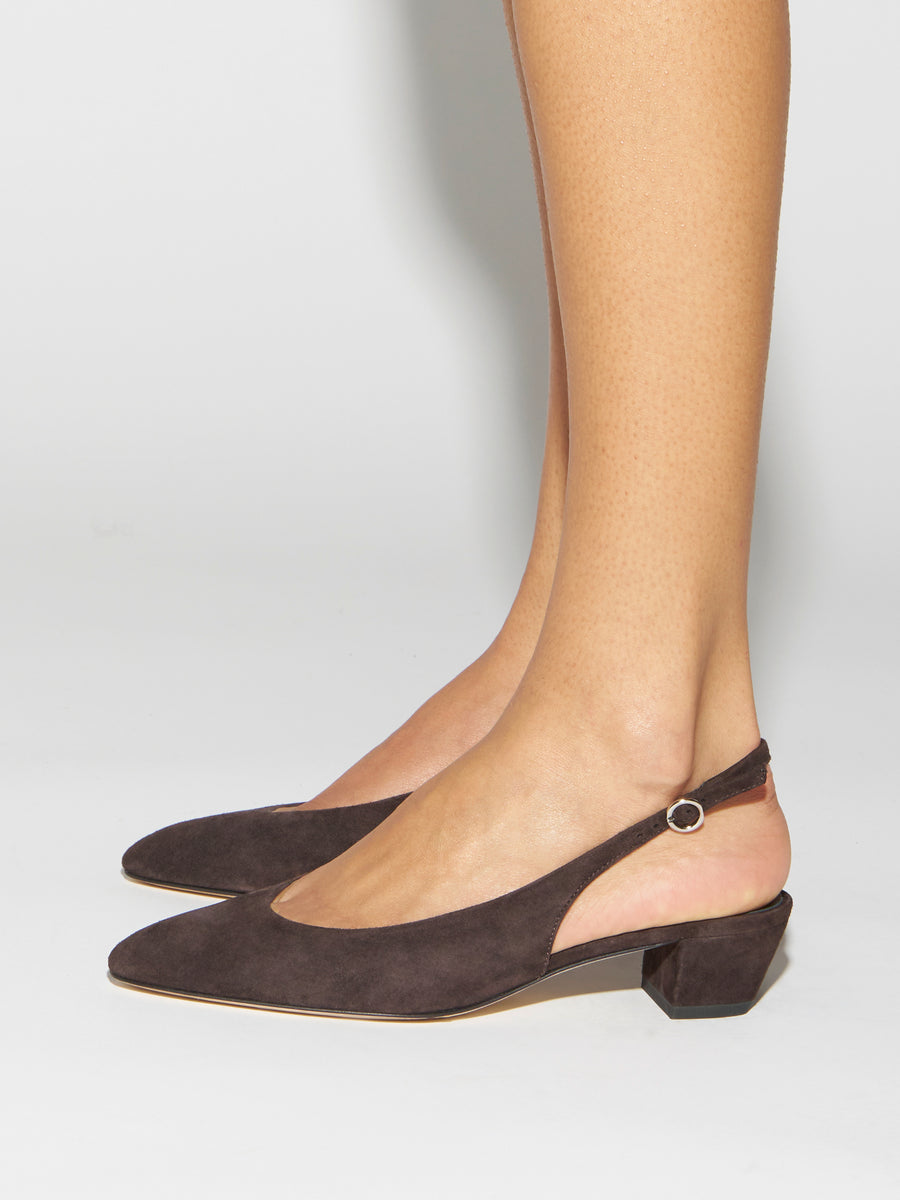 Aeyde | Celeste Leather Pumps for Women | Moka Suede |  | Mid Heel | How to Style