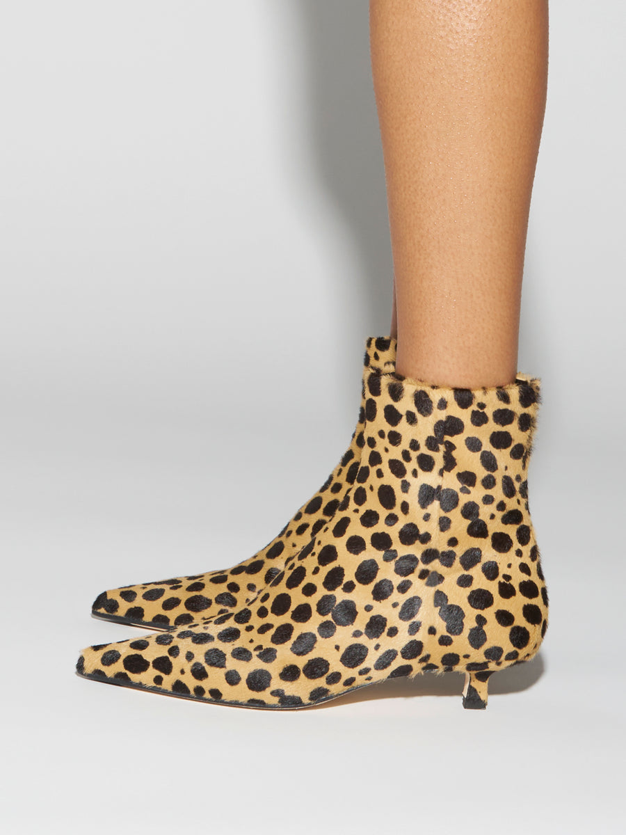 Aeyde | Sofie Leather Ankle Boots for Women | Beige/Black Ponyhair | Pointed Toe | Mid Heel | How to Style